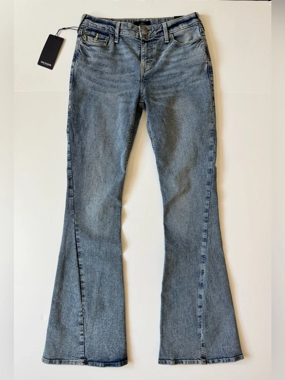 True Religion Joey Mid-Rise Flap Flare Jeans, Light Wash, NWT, Women’s Multiple